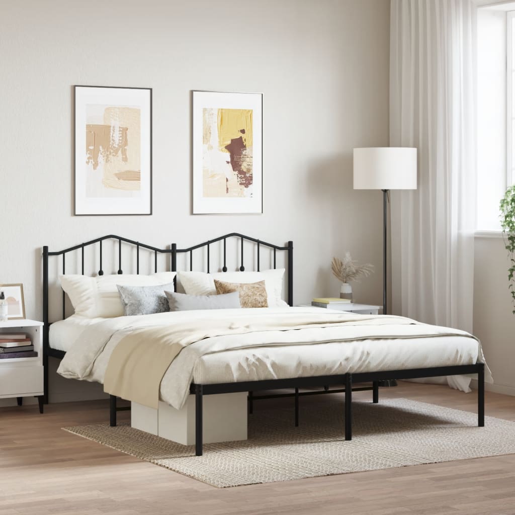 Cadre de lit métal sans matelas et tête de lit noir 160x200 cm - XIOS
