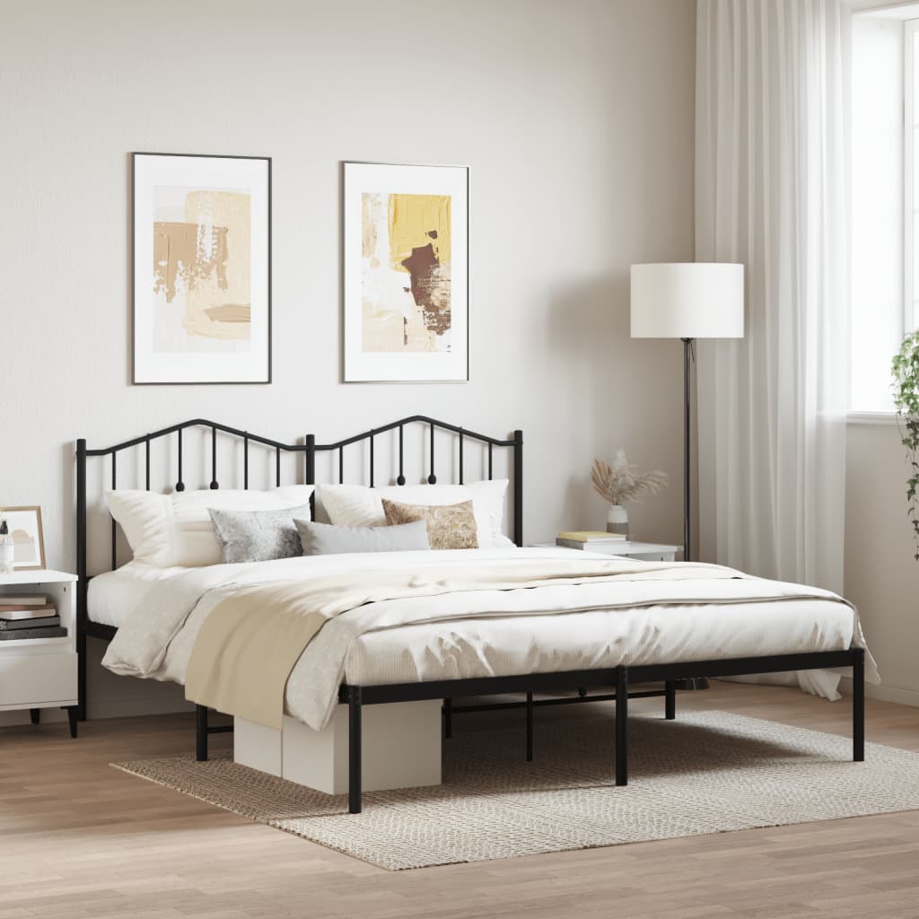 Cadre de lit métal sans matelas et tête de lit noir 180x200 cm - XIOS
