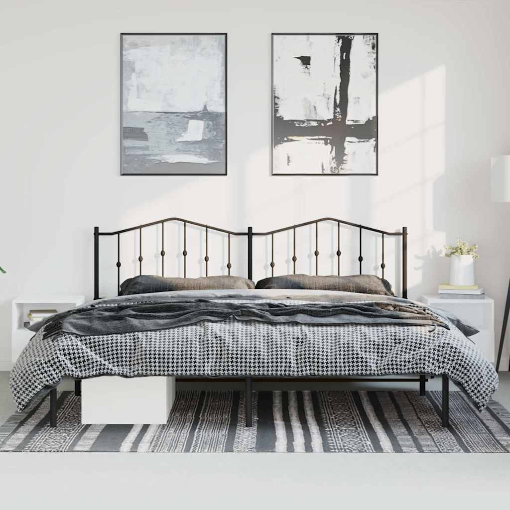Cadre de lit métal sans matelas avec tête de lit noir 193x203cm - XIOS