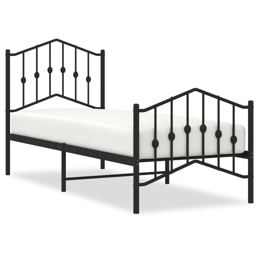 Cadre de lit métal sans matelas avec pied de lit noir 75x190 cm - XIOS