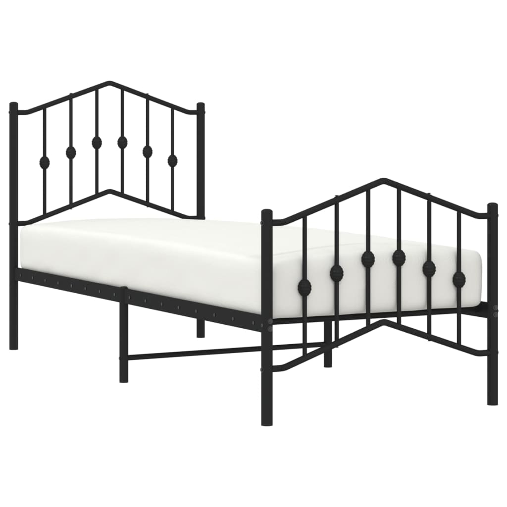 Cadre de lit métal sans matelas avec pied de lit noir 75x190 cm - XIOS