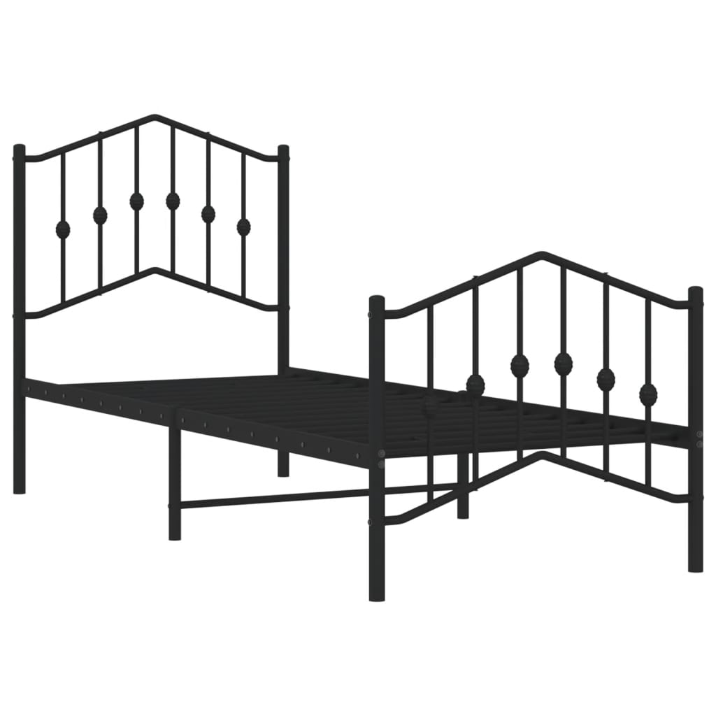 Cadre de lit métal sans matelas avec pied de lit noir 75x190 cm - XIOS