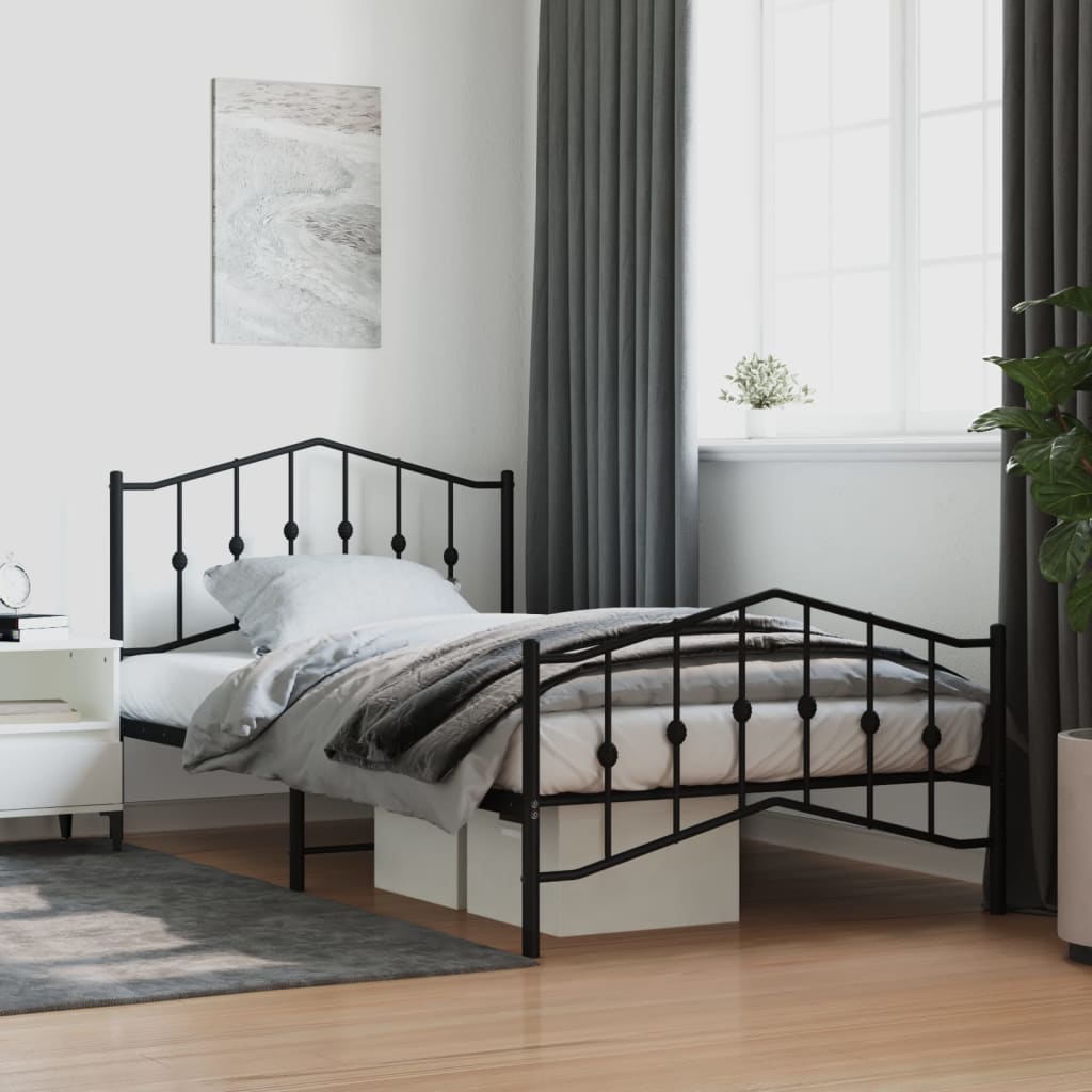 Cadre de lit métal sans matelas avec pied de lit noir 107x203cm - XIOS