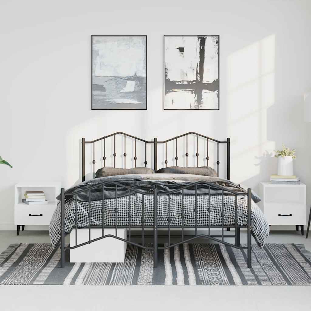 Cadre de lit métal sans matelas avec pied de lit noir 150x200cm - XIOS