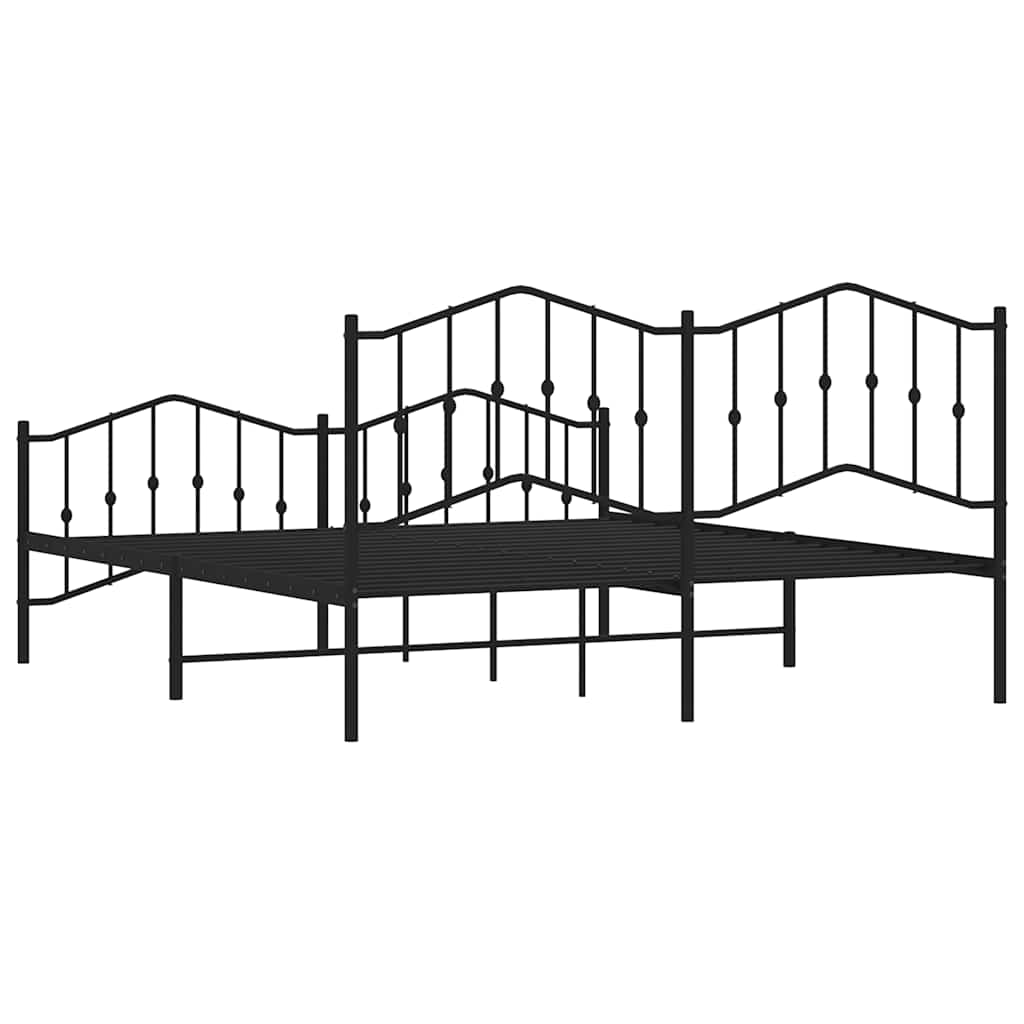 Cadre de lit métal sans matelas avec pied de lit noir 183x213cm - XIOS