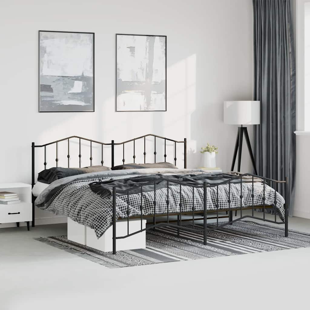 Cadre de lit métal sans matelas avec pied de lit noir 183x213cm - XIOS
