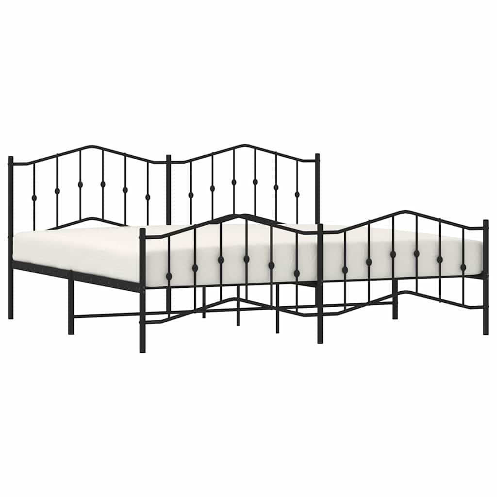 Cadre de lit métal sans matelas avec pied de lit noir 193x203cm - XIOS