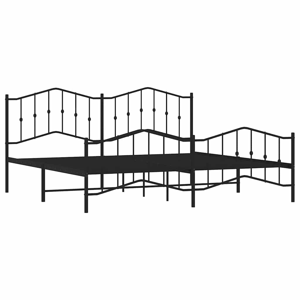 Cadre de lit métal sans matelas avec pied de lit noir 193x203cm - XIOS