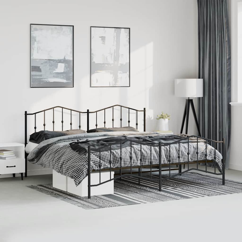 Cadre de lit métal sans matelas avec pied de lit noir 193x203cm - XIOS