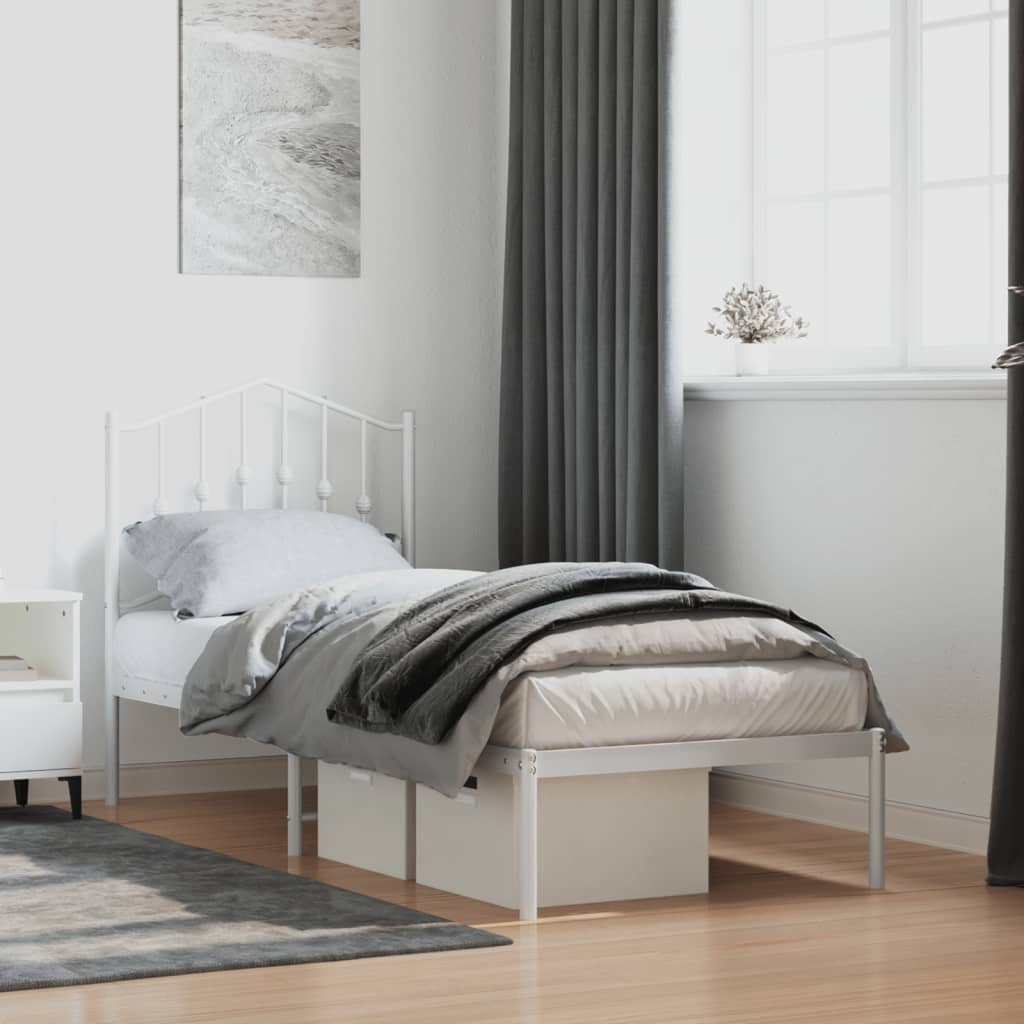 Cadre de lit métal sans matelas avec tête de lit blanc 75x190cm - XIOS