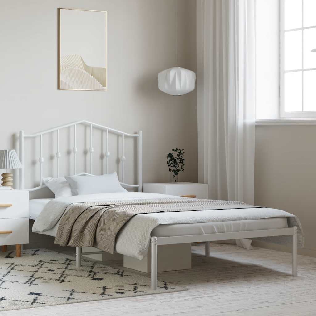 Cadre de lit métal sans matelas et tête de lit blanc 100x190 cm - XIOS
