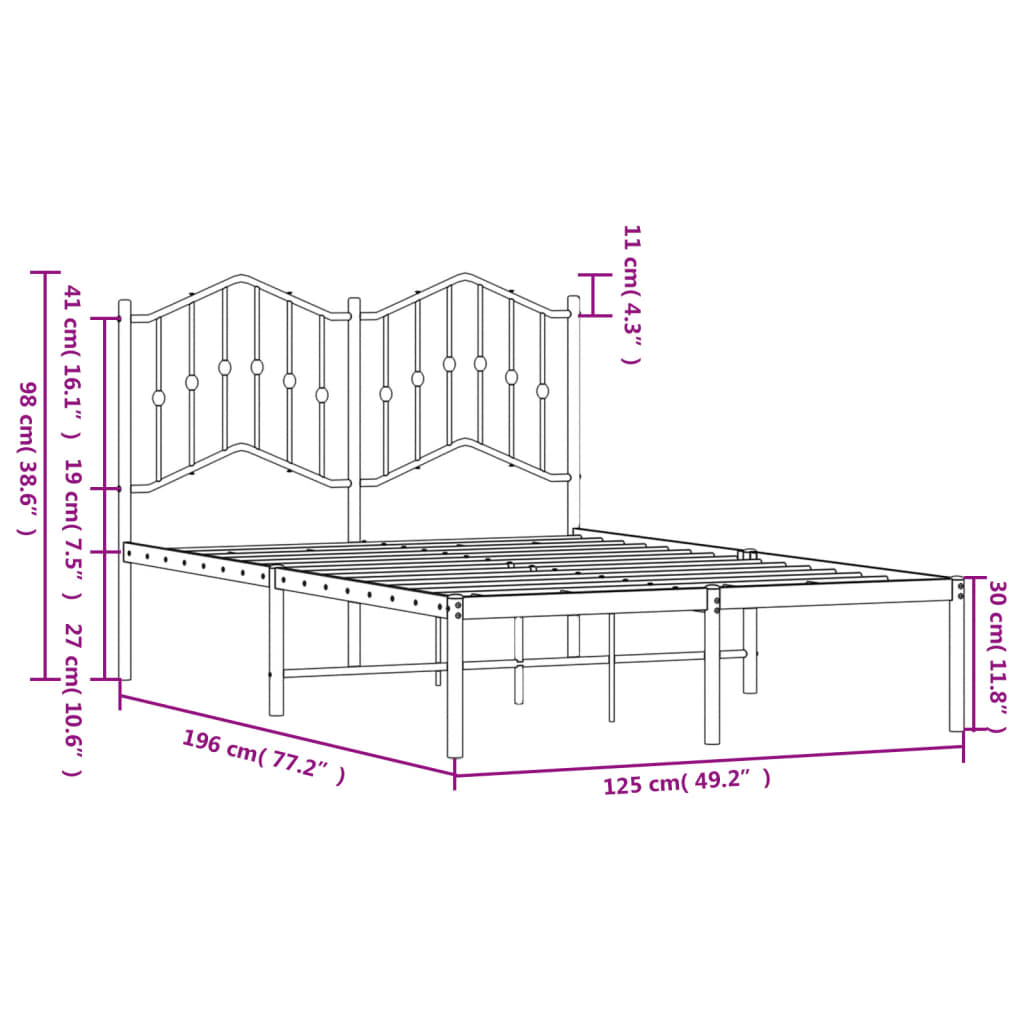 Cadre de lit métal sans matelas et tête de lit blanc 120x190 cm - XIOS
