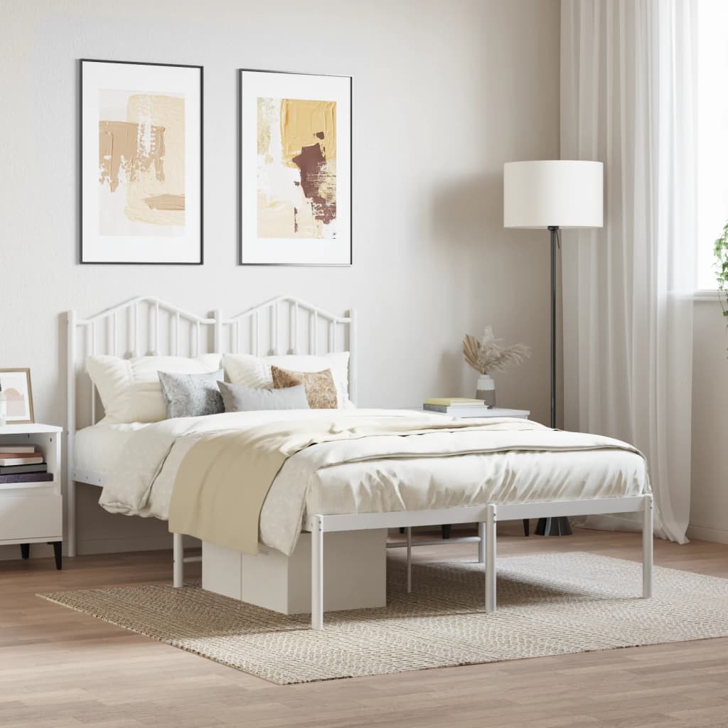 Cadre de lit métal sans matelas et tête de lit blanc 120x190 cm - XIOS