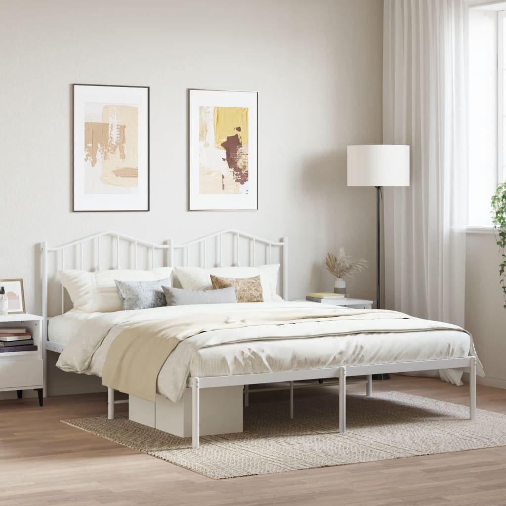 Cadre de lit métal sans matelas et tête de lit blanc 160x200 cm - XIOS