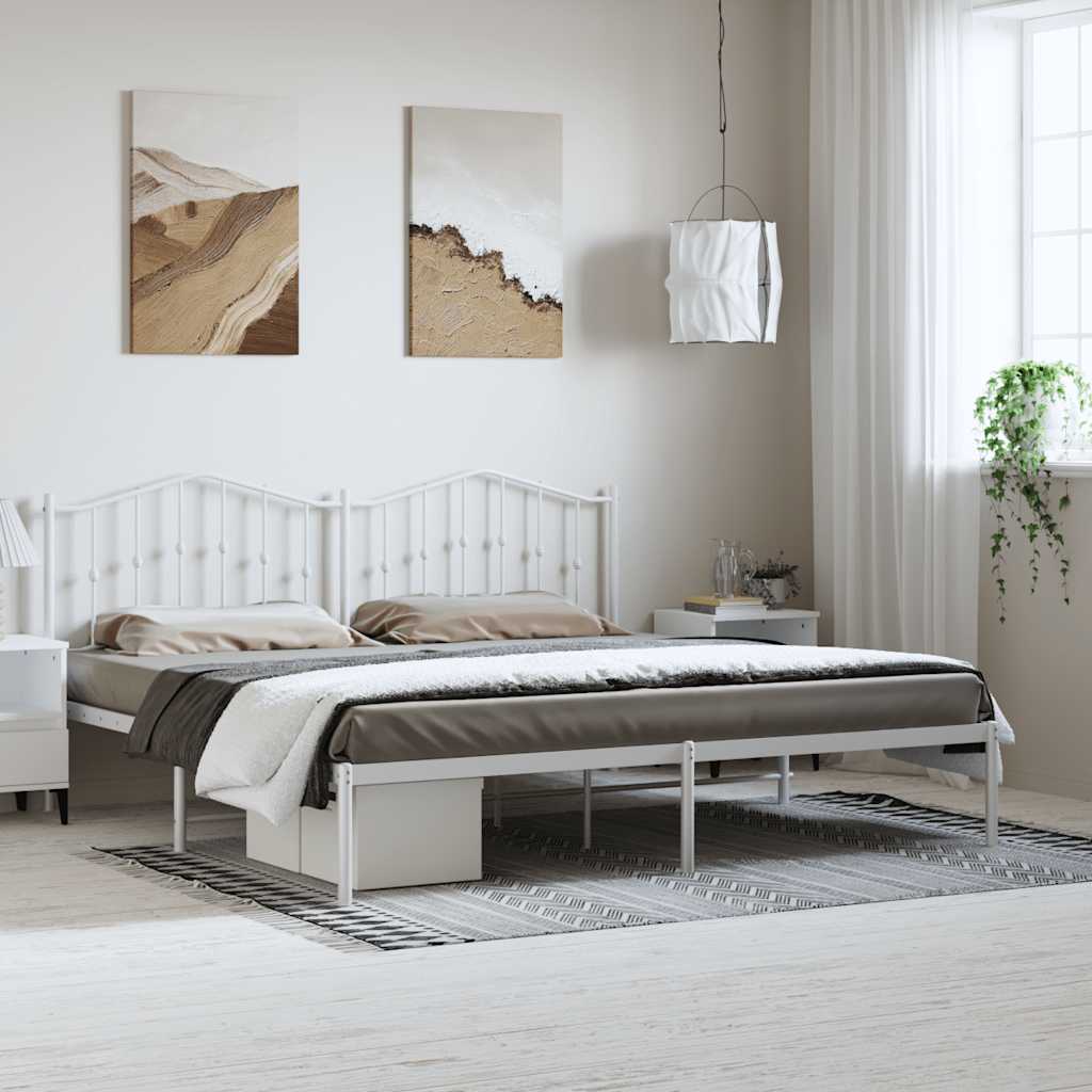 Cadre de lit métal sans matelas et tête de lit blanc 193x203 cm - XIOS