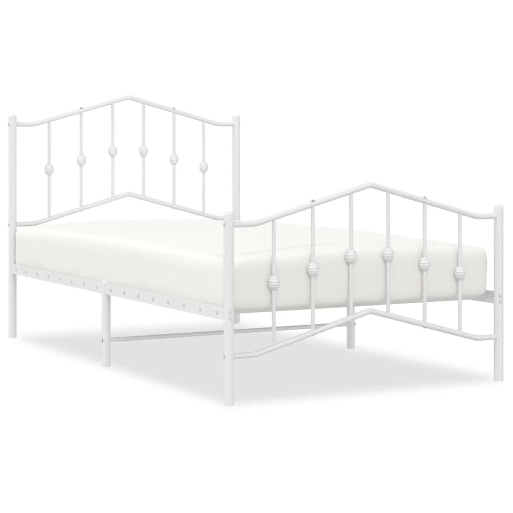 Cadre de lit métal sans matelas et pied de lit blanc 100x190 cm - XIOS