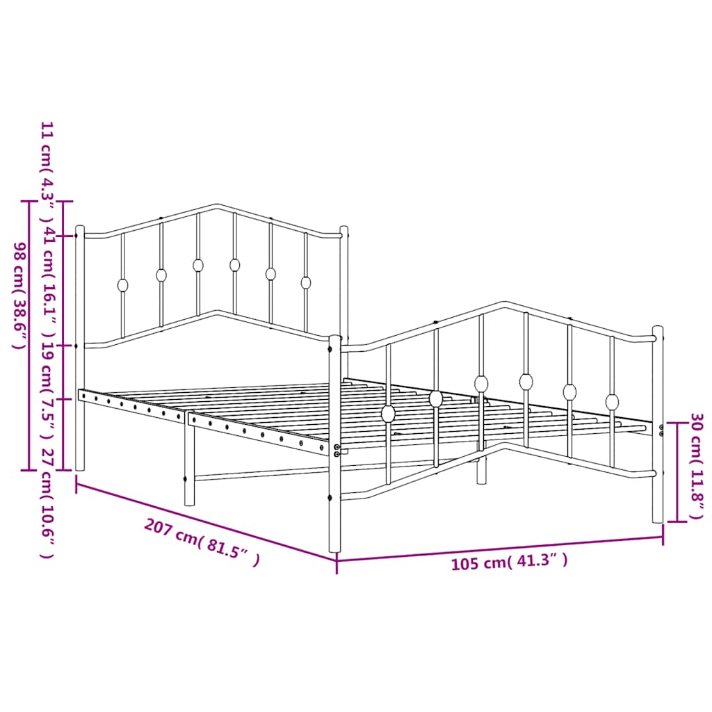 Cadre de lit métal sans matelas et pied de lit blanc 100x200 cm - XIOS