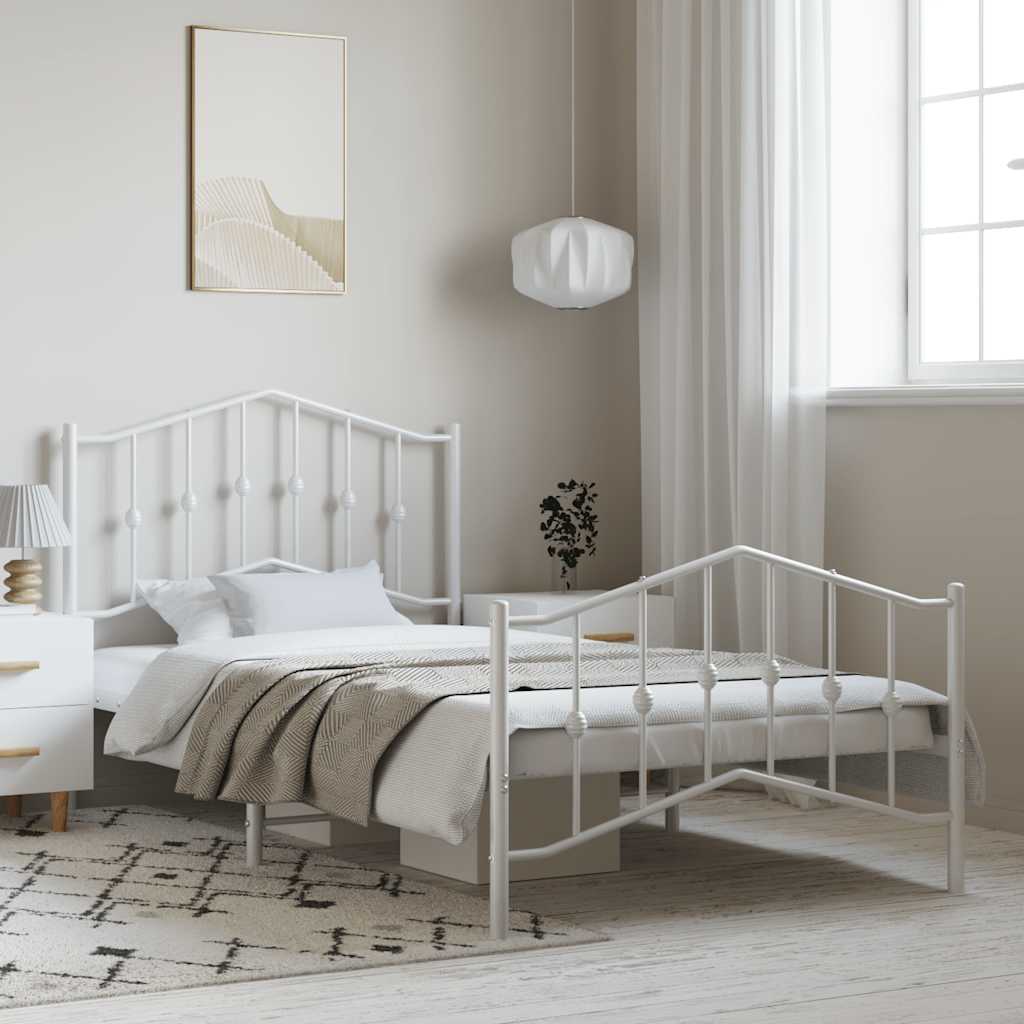 Cadre de lit métal sans matelas et pied de lit blanc 100x200 cm - XIOS