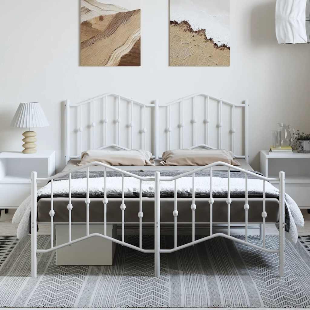 Cadre de lit métal sans matelas et pied de lit blanc 135x190 cm - XIOS