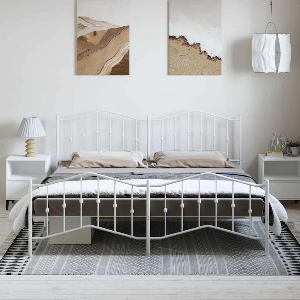 Cadre de lit métal sans matelas et pied de lit blanc 193x203 cm - XIOS