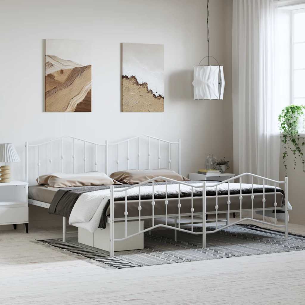 Cadre de lit métal sans matelas et pied de lit blanc 193x203 cm - XIOS