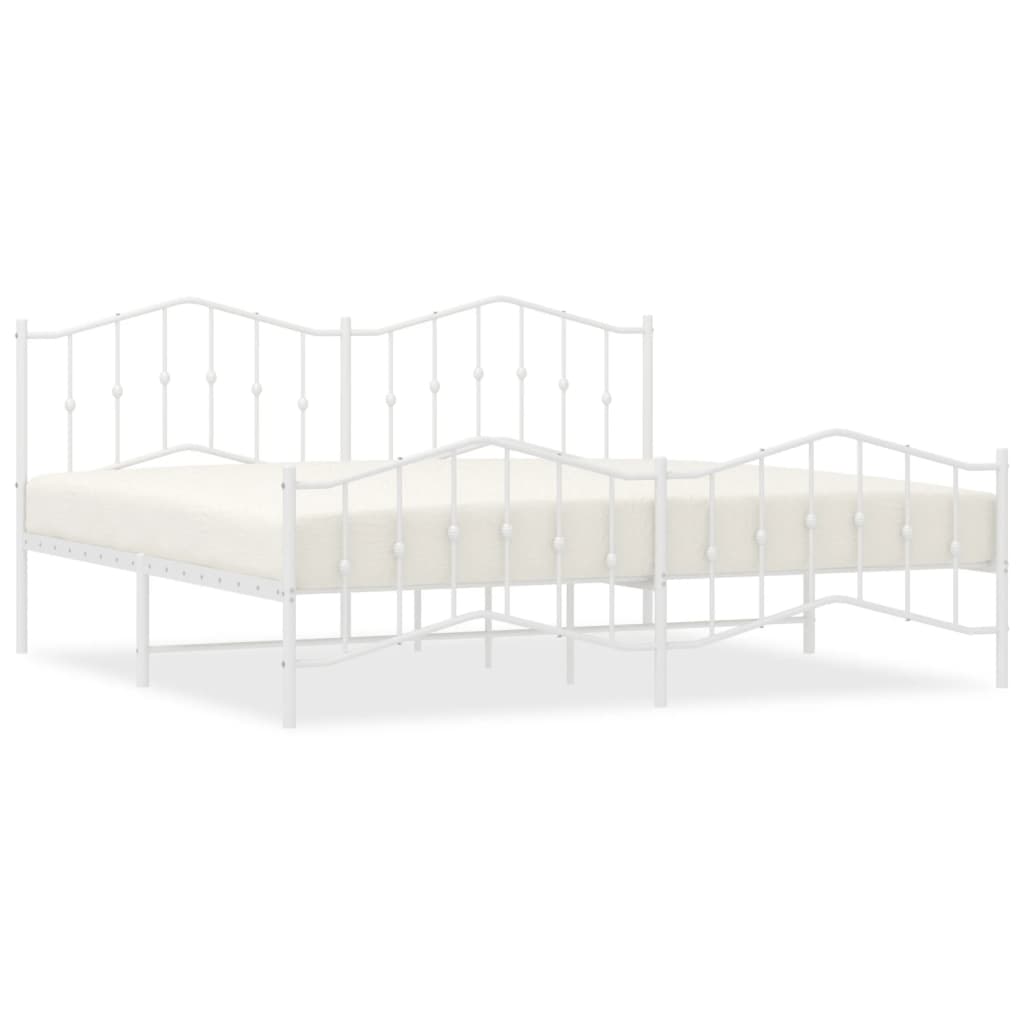 Cadre de lit métal sans matelas et pied de lit blanc 200x200 cm - XIOS