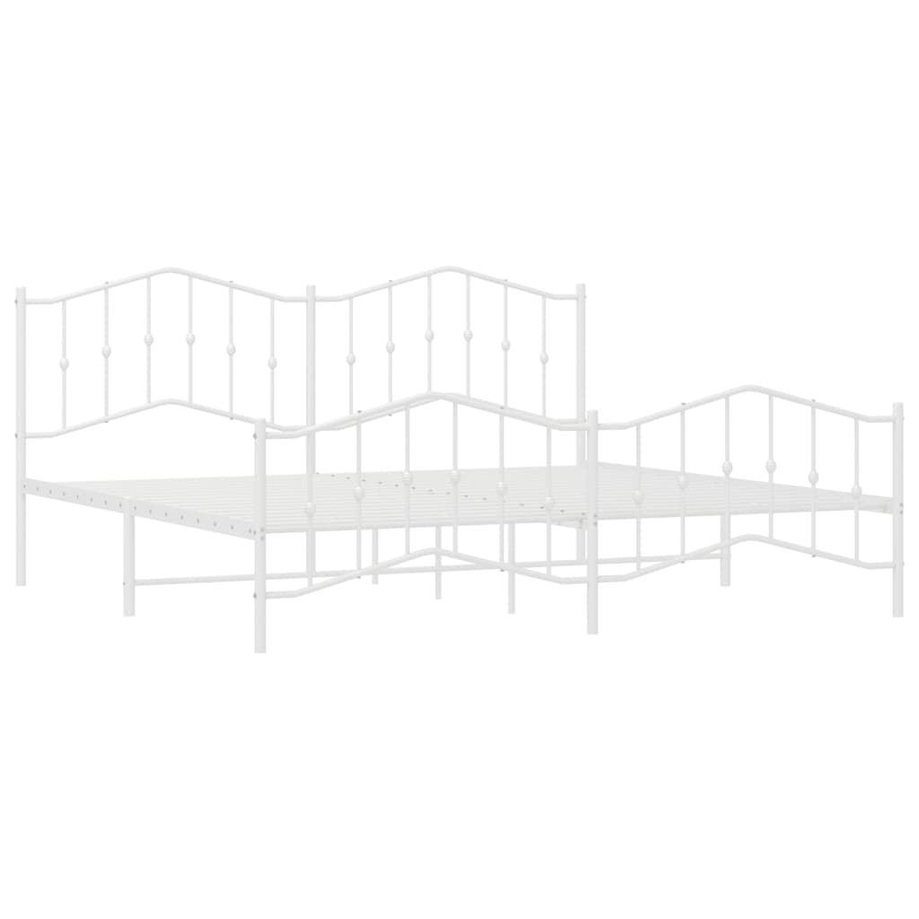 Cadre de lit métal sans matelas et pied de lit blanc 200x200 cm - XIOS