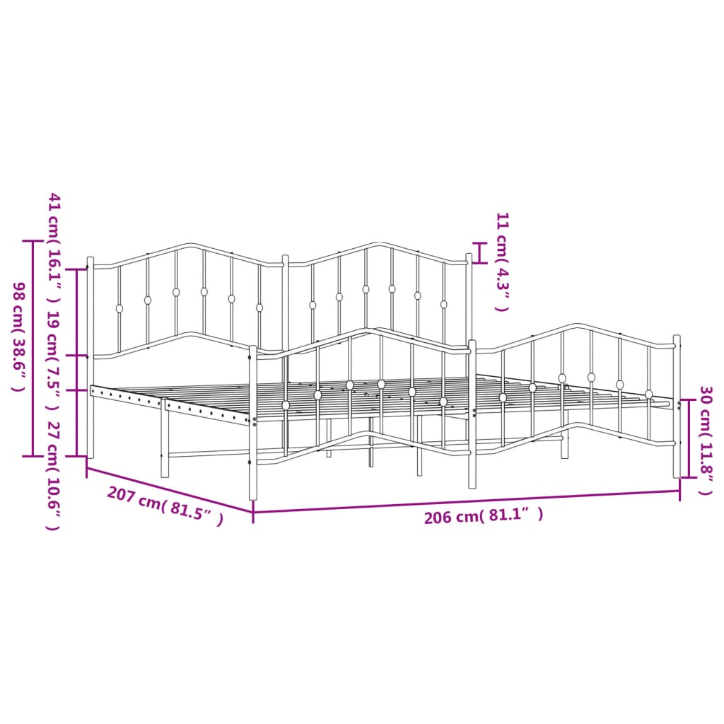 Cadre de lit métal sans matelas et pied de lit blanc 200x200 cm - XIOS