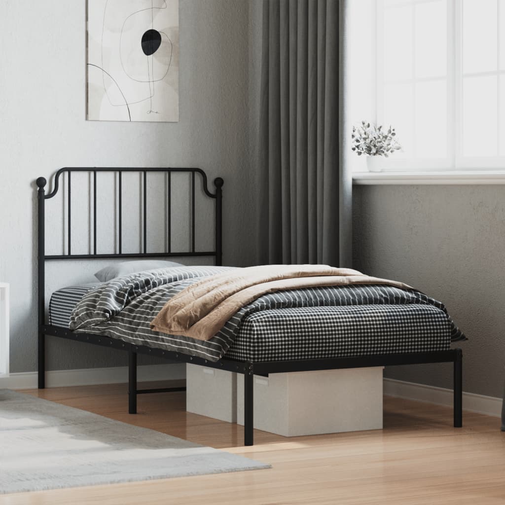 Cadre de lit métal sans matelas avec tête de lit noir 90x200 cm - XIOS