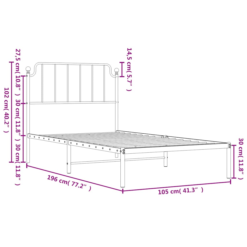 Cadre de lit métal sans matelas avec tête de lit noir 100x190cm - XIOS