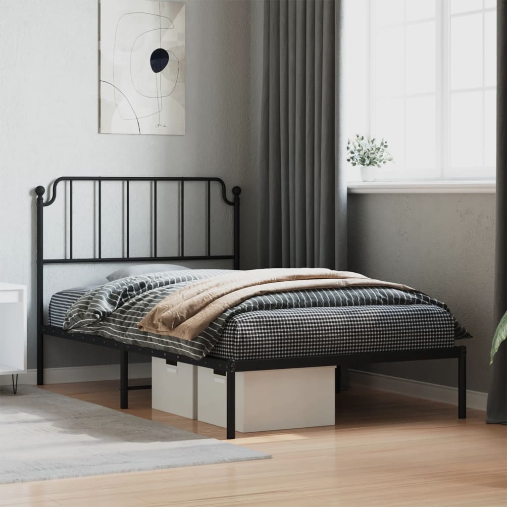 Cadre de lit métal sans matelas avec tête de lit noir 107x203cm - XIOS