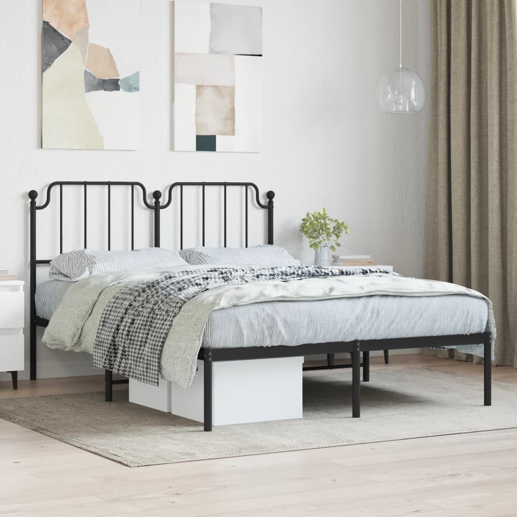 Cadre de lit métal sans matelas avec tête de lit noir 140x190cm - XIOS