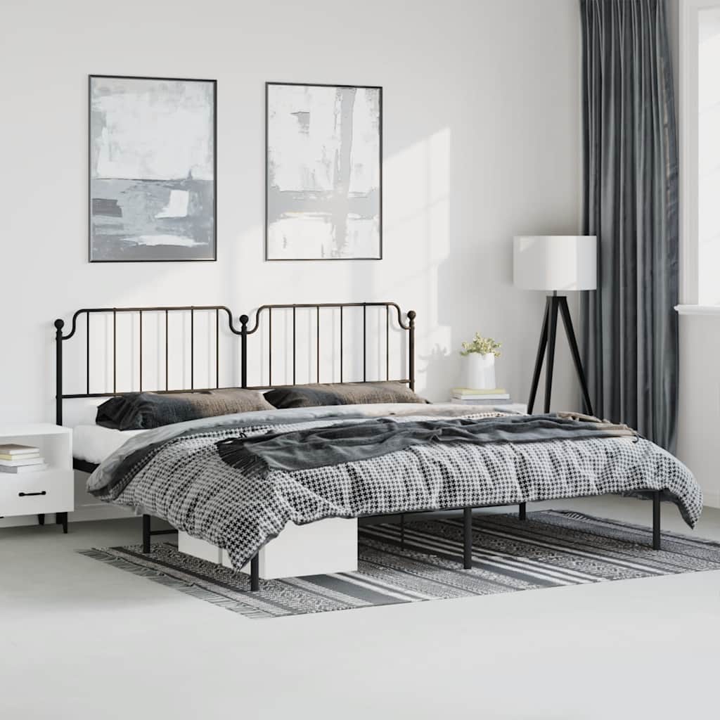 Cadre de lit métal sans matelas avec tête de lit noir 183x213cm - XIOS