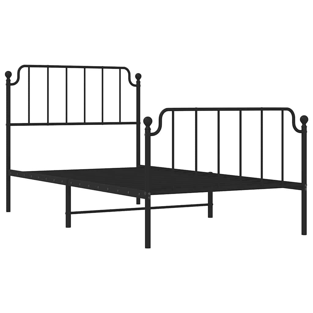 Cadre de lit métal sans matelas et pied de lit noir 100x200 cm
