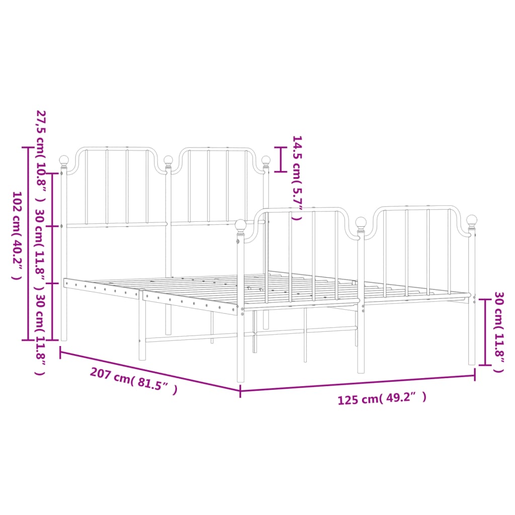 Cadre de lit métal sans matelas avec pied de lit noir 120x200cm - XIOS