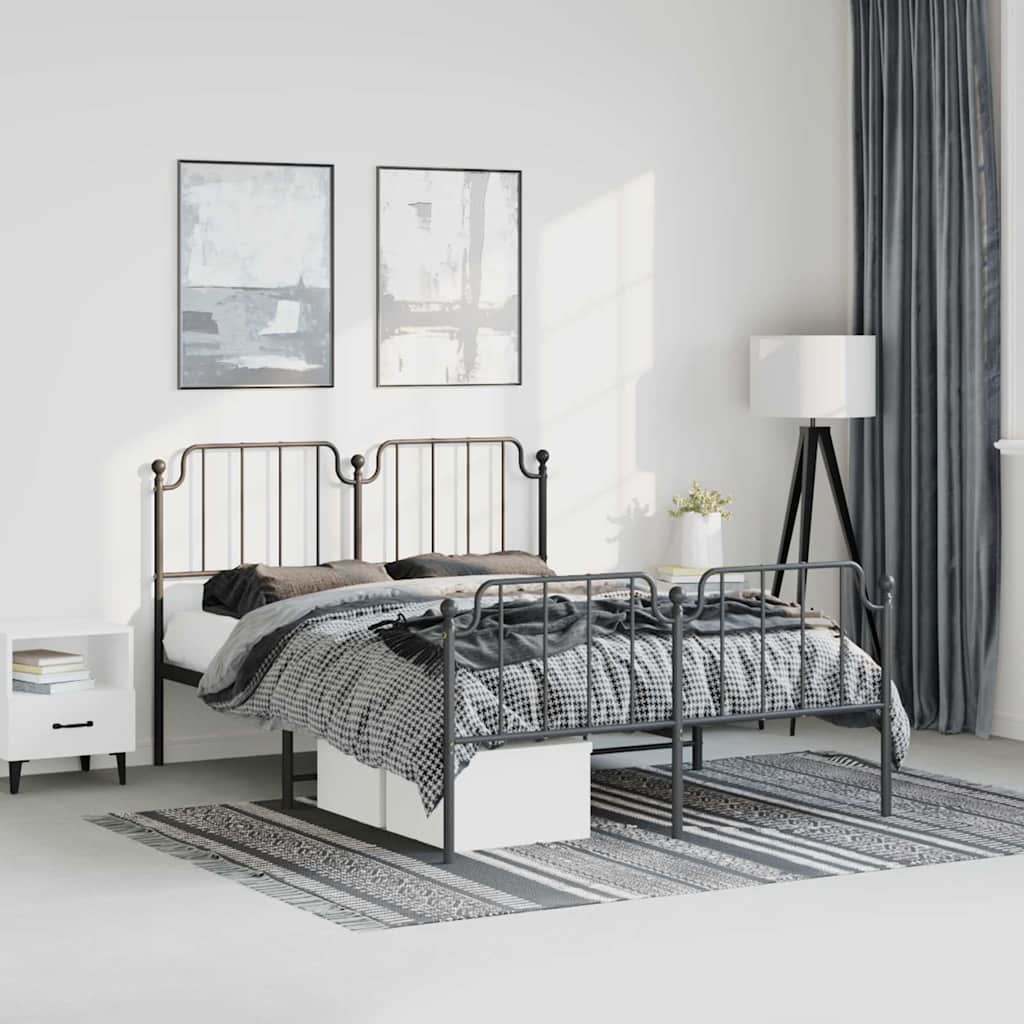 Cadre de lit métal sans matelas avec pied de lit noir 135x190cm