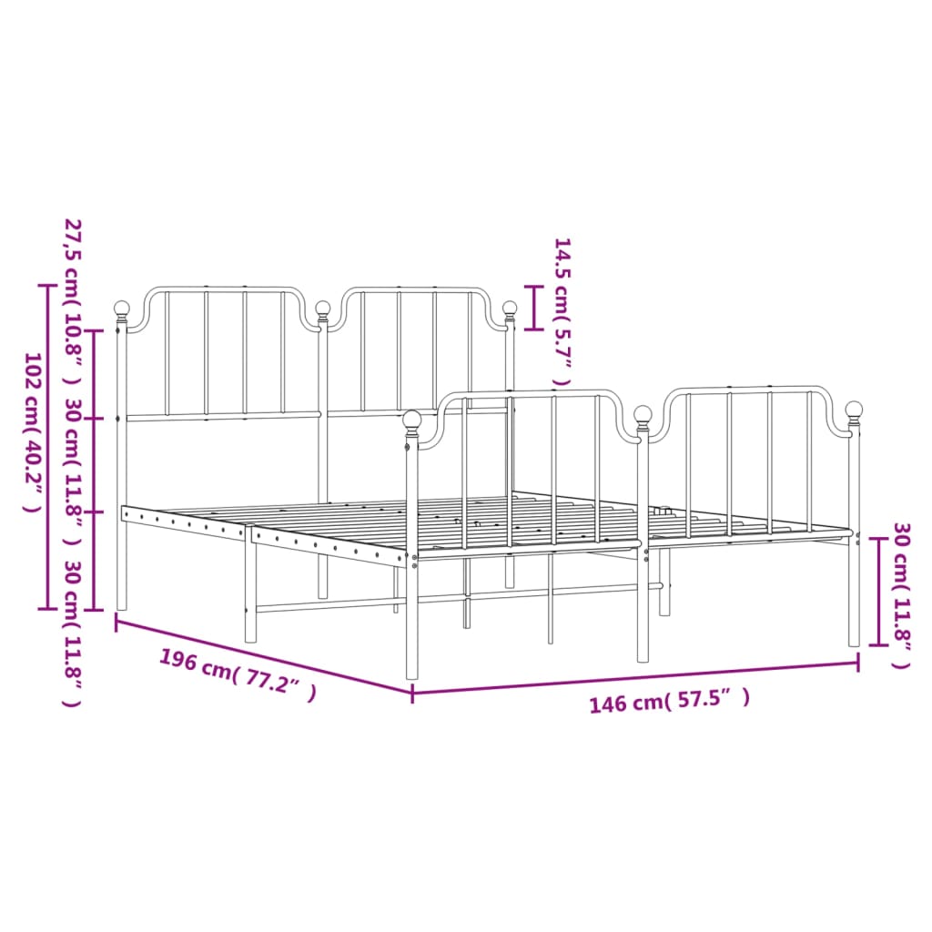 Cadre de lit métal sans matelas avec pied de lit noir 140x190cm - XIOS
