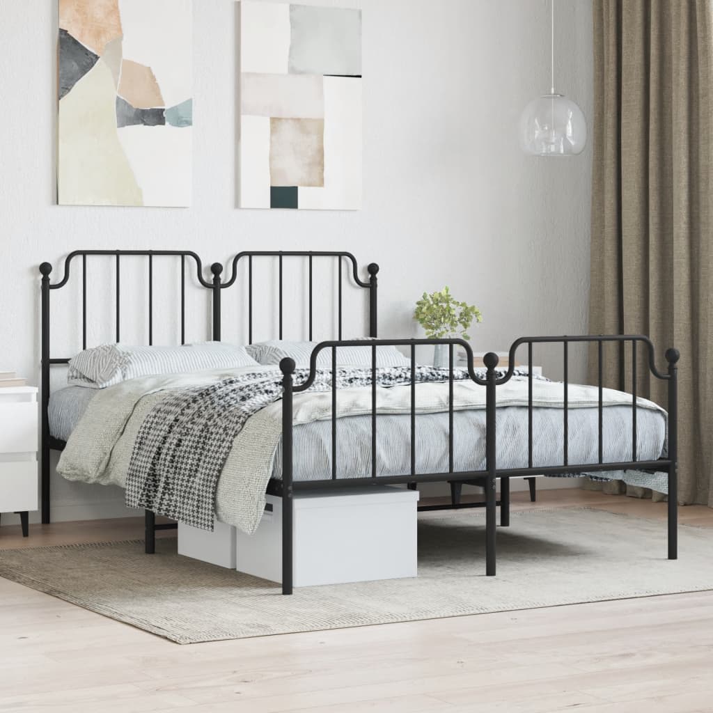 Cadre de lit métal sans matelas avec pied de lit noir 140x200cm - XIOS