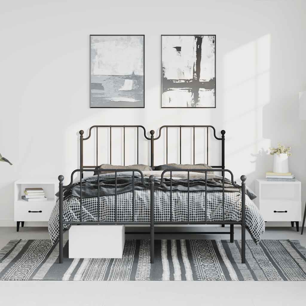 Cadre de lit métal sans matelas avec pied de lit noir 150x200cm - XIOS