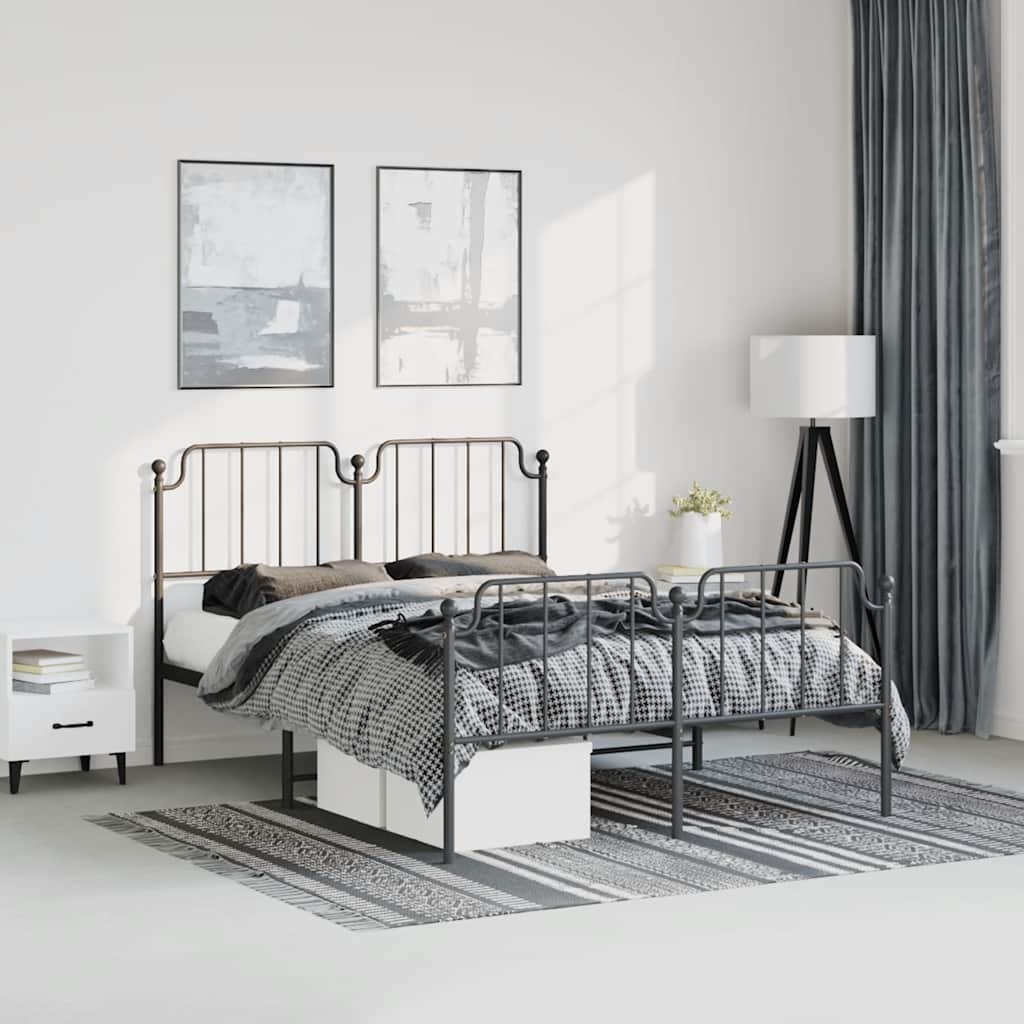 Cadre de lit métal sans matelas avec pied de lit noir 150x200cm - XIOS