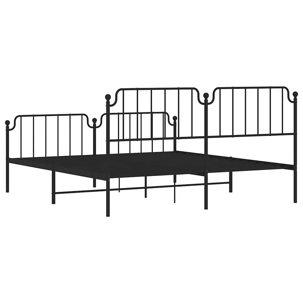 Cadre de lit métal sans matelas avec pied de lit noir 183x213cm - XIOS