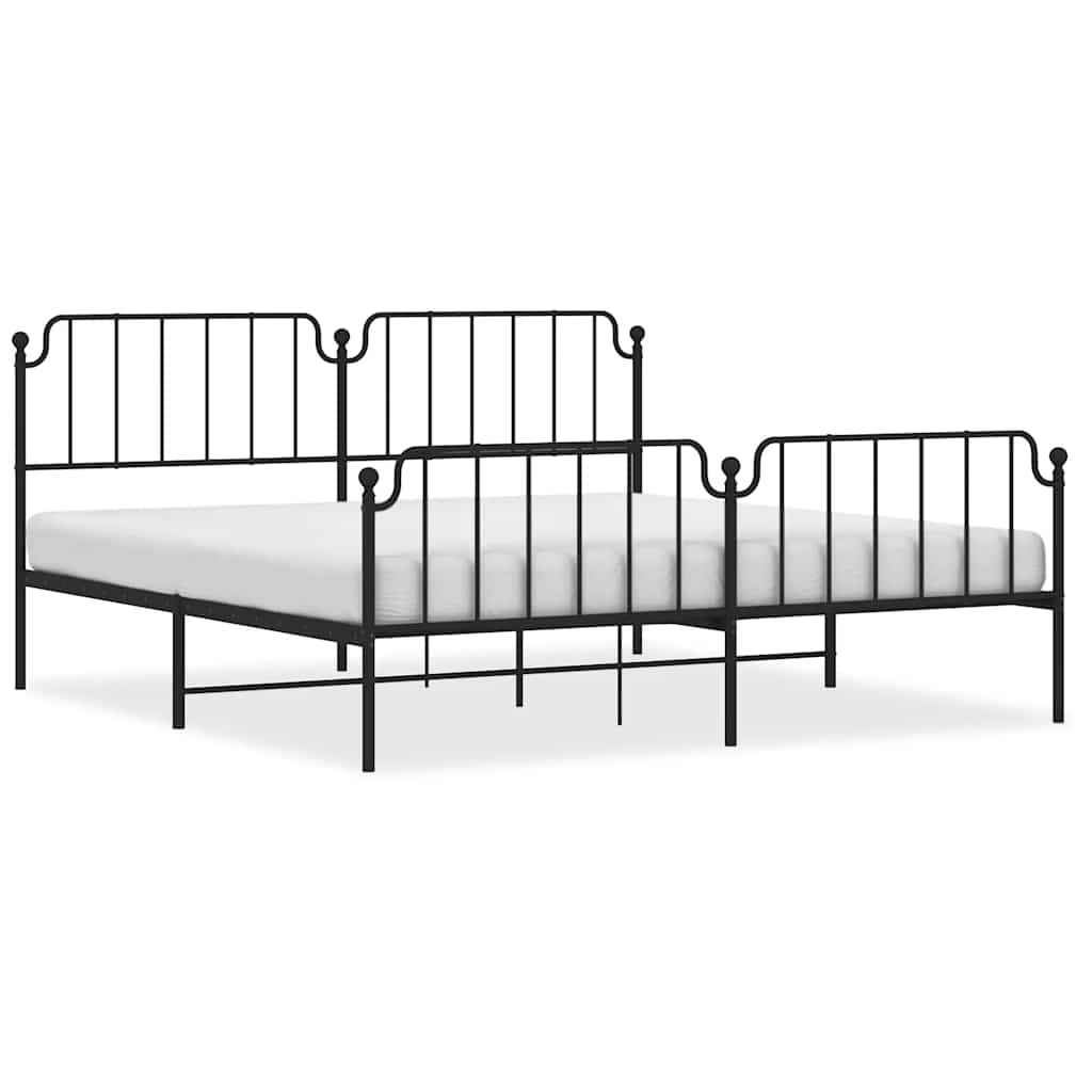 Cadre de lit métal sans matelas avec pied de lit noir 193x203cm - XIOS