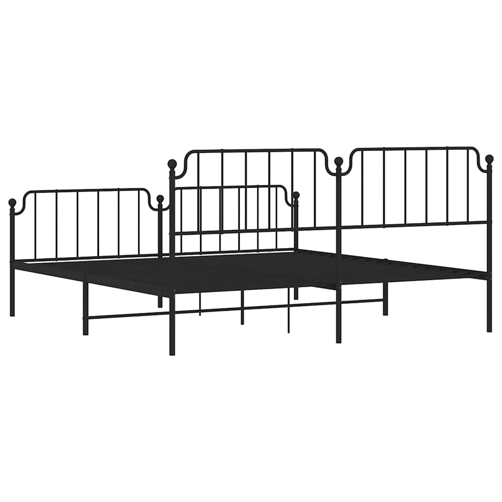 Cadre de lit métal sans matelas avec pied de lit noir 193x203cm - XIOS