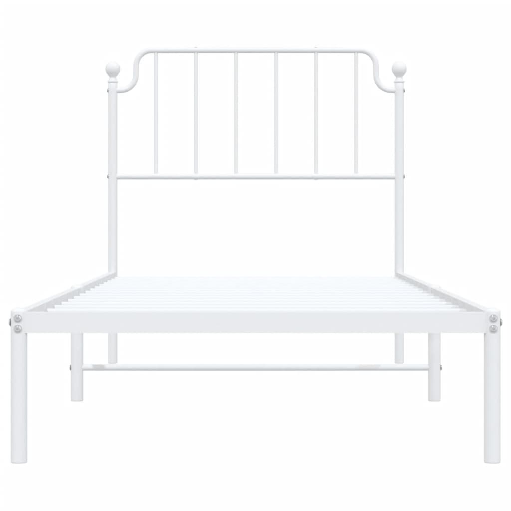 Cadre de lit métal sans matelas avec tête de lit blanc 90x200cm