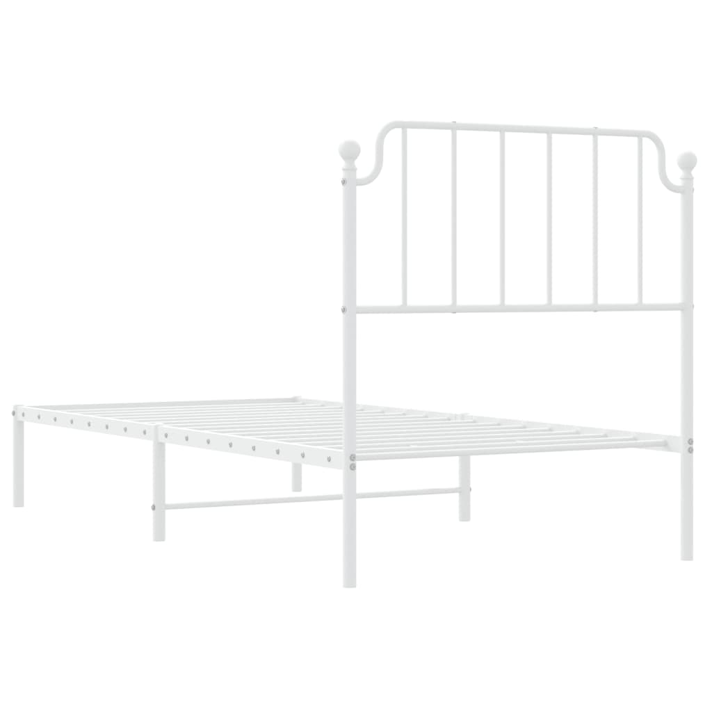 Cadre de lit métal sans matelas avec tête de lit blanc 90x200cm