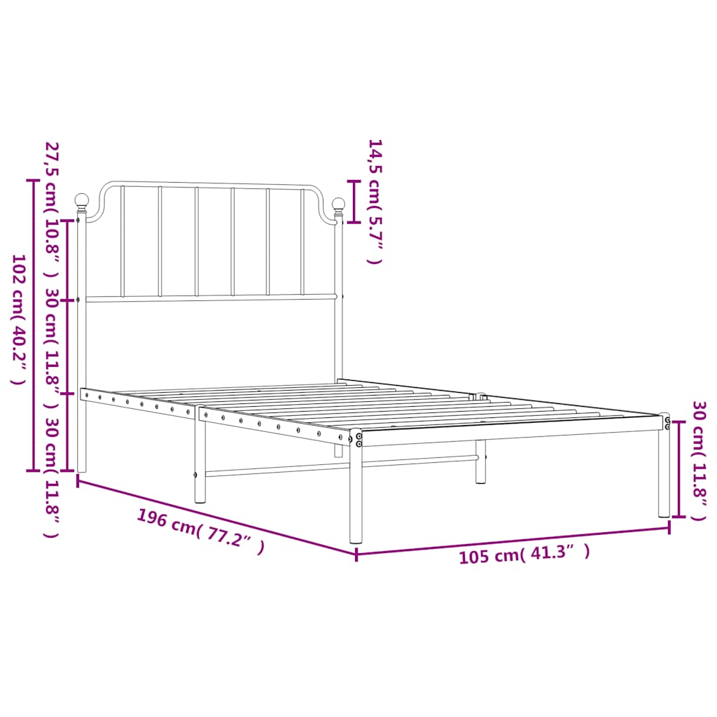 Cadre de lit métal sans matelas et tête de lit blanc 100x190 cm - XIOS