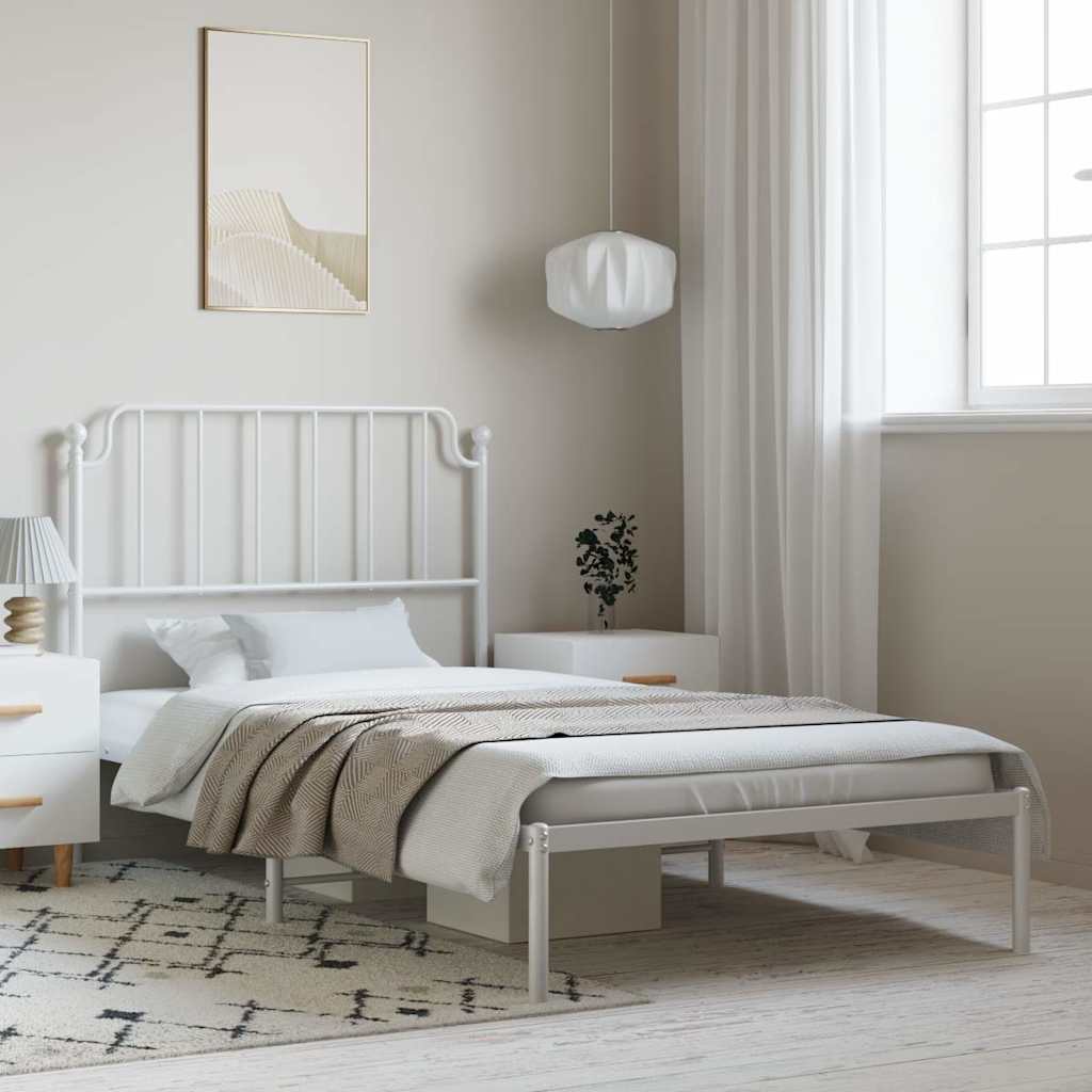 Cadre de lit métal sans matelas et tête de lit blanc 100x190 cm - XIOS