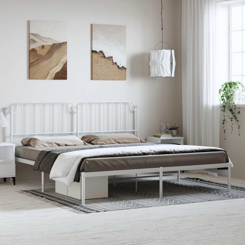 Cadre de lit métal sans matelas et tête de lit blanc 183x213 cm - XIOS
