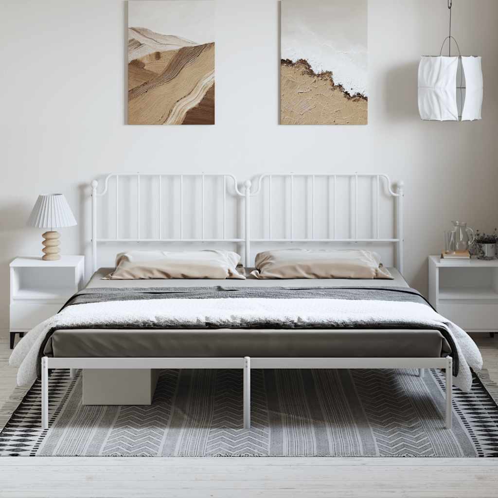 Cadre de lit métal sans matelas et tête de lit blanc 193x203 cm - XIOS