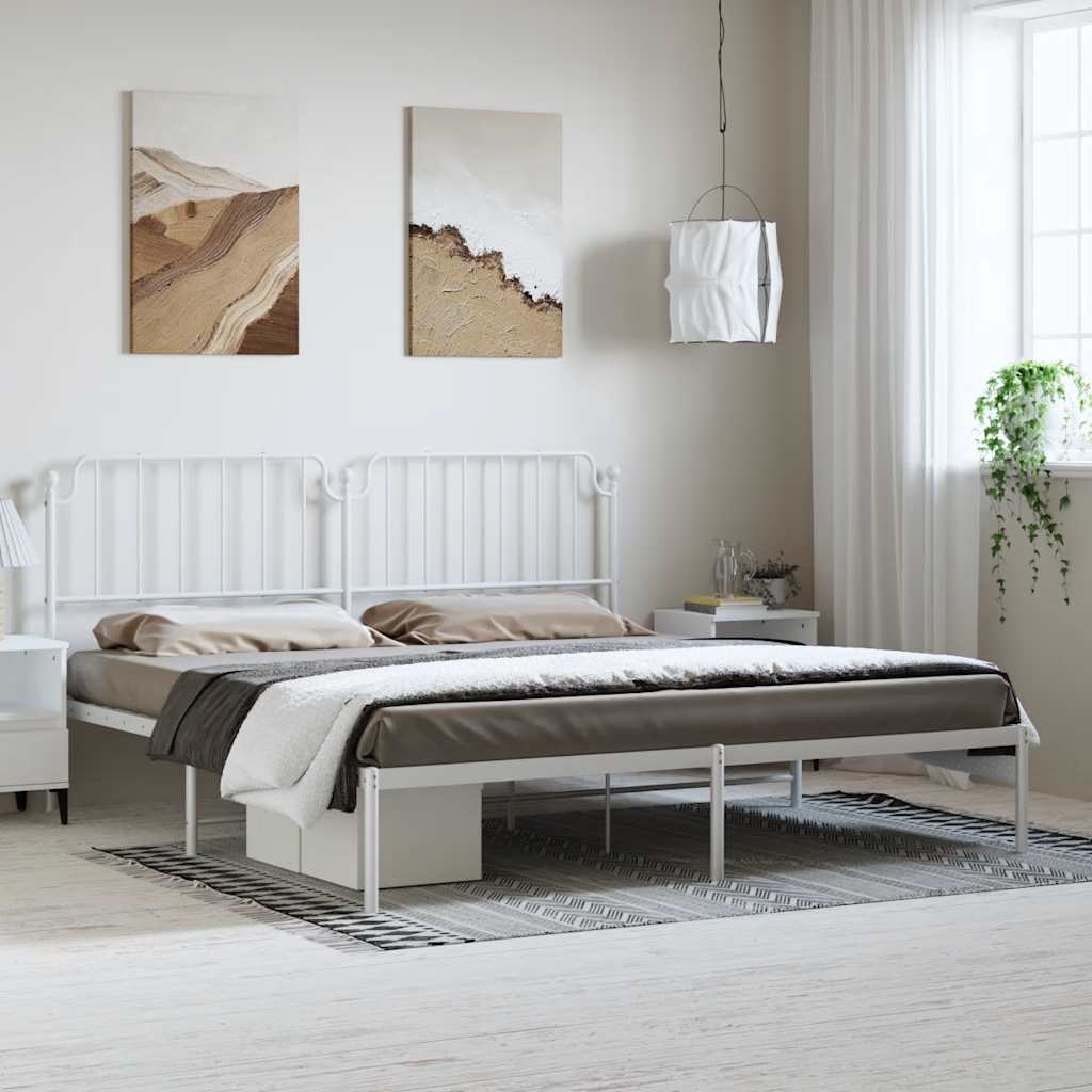 Cadre de lit métal sans matelas et tête de lit blanc 193x203 cm - XIOS